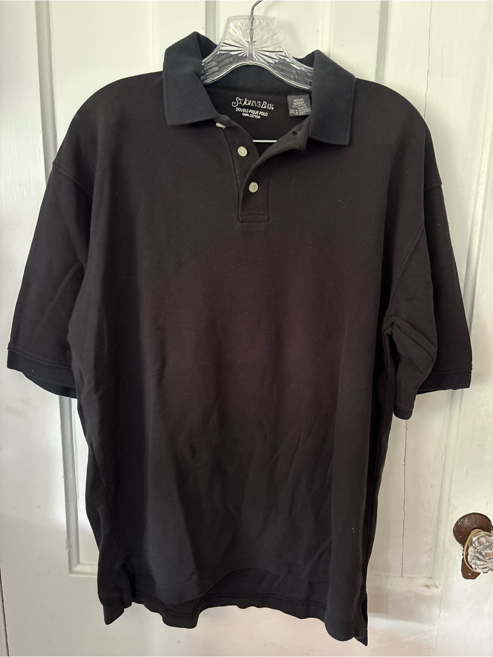 St. John's Bay Men's Black Polo with Classic Three-Button Placket